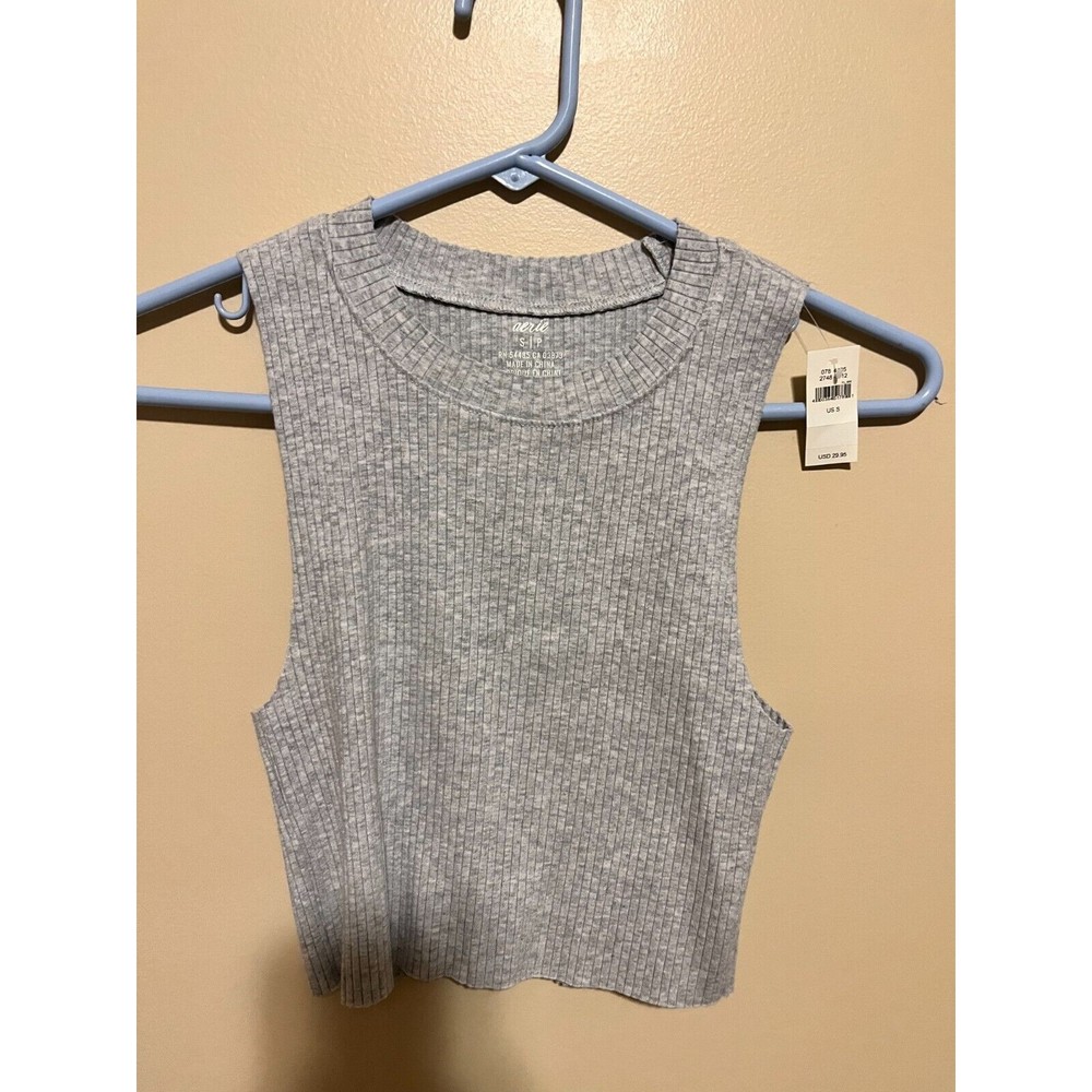 NWT Aerie Tank Top Women's S Sleeveless Cropped Ribbed Shirt Round Neck